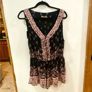 Ecote Urban Outfitters Black Pink Paisley Button Front Romper Boho Festival M